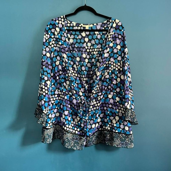 Y2K Sheer Blouse Women's Plus Size 20 JM Collection Polka Dot Blue Purple - Picture 1 of 8